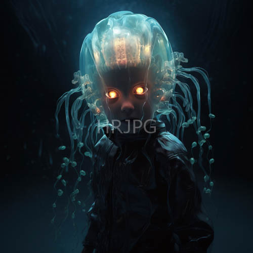 translucent skin imperils deep indigo tones in aquaticinspired atmosphere with bioluminescent orange intensity
