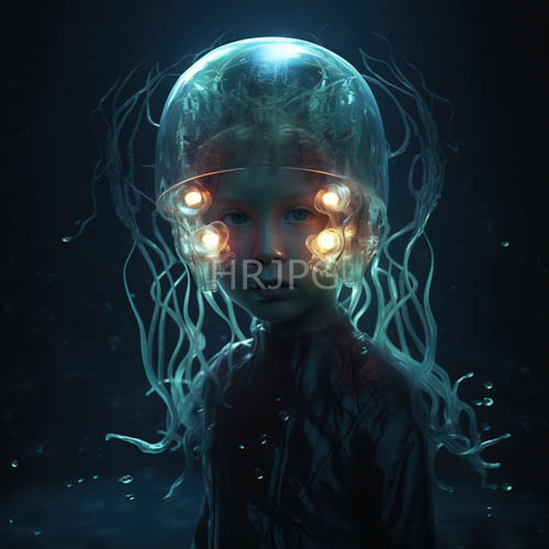 delicately rendered figure cascade fibers delicate oceanic abyssal depths