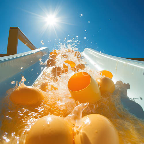 serpentine water slide transforms into azure hued kinetic energy sculpture