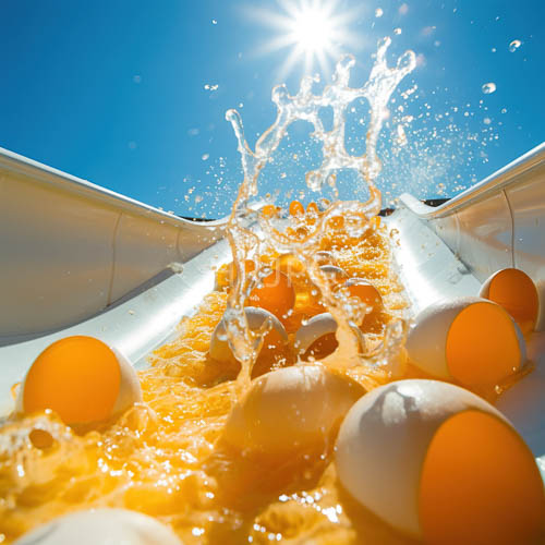 High Resolution: Cerulean Light Illuminates Scrambled Eggs in GravityDefying Arc on Porcelain download. | HRJPG.com