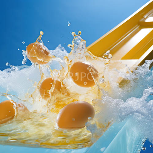 lively eggs plunge into crystalline depths amidst cobalt backdrop