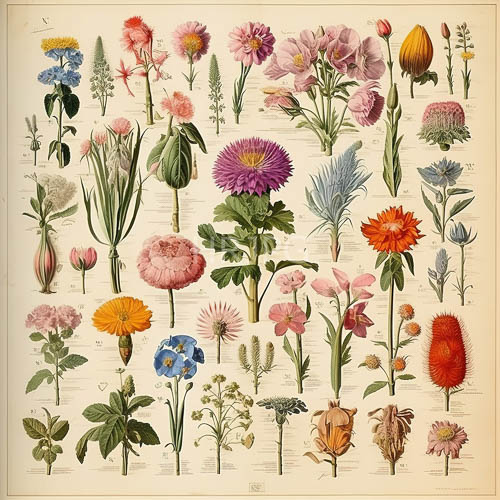 High Resolution: VintageInspired Botanical Collection on Aged Beige Parchment Unifies Delicate Flora download. | HRJPG.com