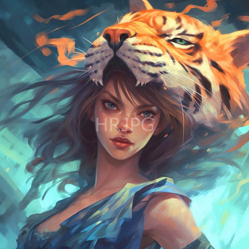 young womans intense gaze anchors a surreal composition amidst chaotic light and texture