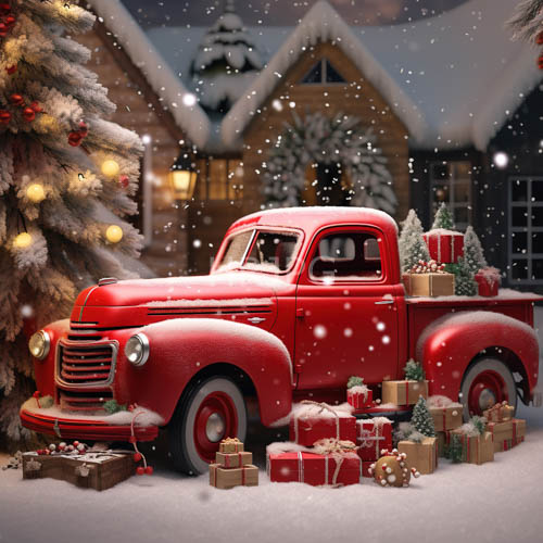High Resolution: Patinated Pickup Truck Anchored in Deep Snow Amid Pristine FrostDusted Landscape download. | HRJPG.com