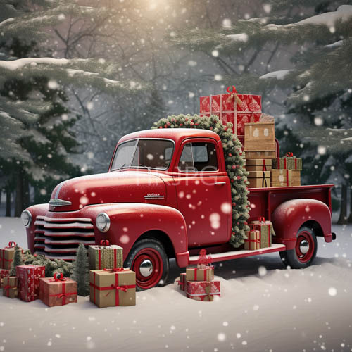 quintessential winter wilderness winter truck rusted utility bed festive presents
