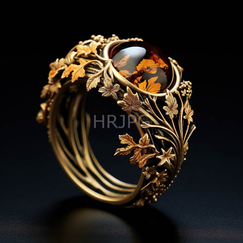 High Resolution: Metallurgists Botanical Landscape with HoneyHued Amber Focal Point and Gold Filigree download. | HRJPG.com