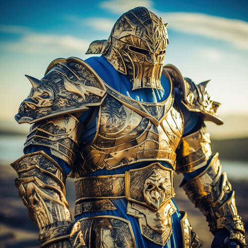 formidable warriors goldplated armor meets meticulous craftsmanship in labyrinthine engravings