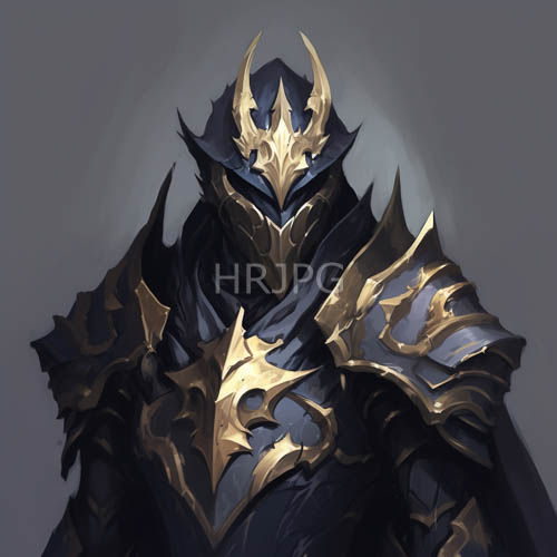 navy and obsidian armor silhouette with gilded filigree in darkened metal frame