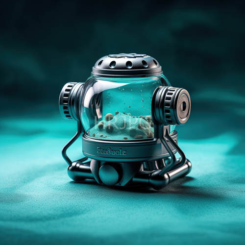 synthetic aquatic microcosm in scifiinspired glass dome with rugged corallike formations