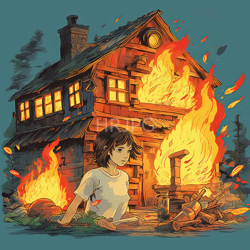 fragile hope amidst inferno of lickering flames and splintering timber