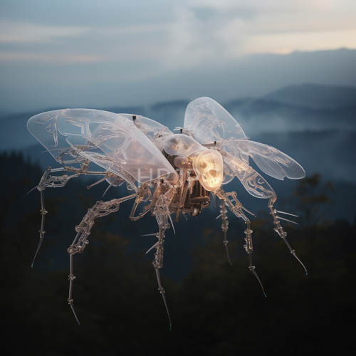 mountain mist veil filters twilight hues on drifting jellyfishlike organism with gossamer wings