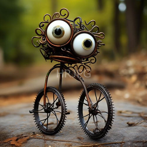 resilient sculpture reimagines bicycle through surrealist lens on weathered stone pathway