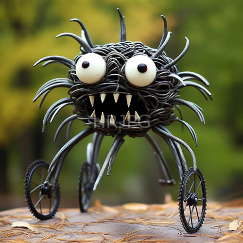 metal mesh arachnid silhouette transforms into industrial whimsy with geometric webbed chassis