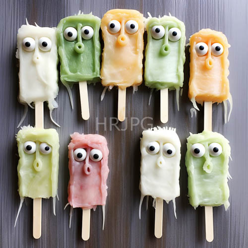 frozen treats in rhythmic row against rustic timber backdrop
