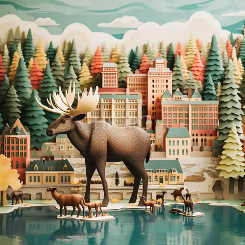 frosted forest canopy meets majestic model moose in delicate powder blue and muted mint gradients