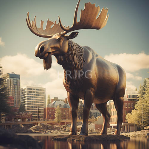 High Resolution: BronzeCast Moose Dominates Rocky Terrain with Amber and Copper Reflections download. | HRJPG.com