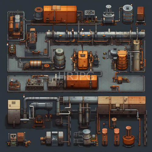 automated systems interplay orangebrown metallic tones weathered steel precision engineering