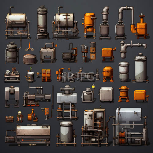 brutalistic infrastructure arrangement in charcoal hued backdrop with hightech machinery