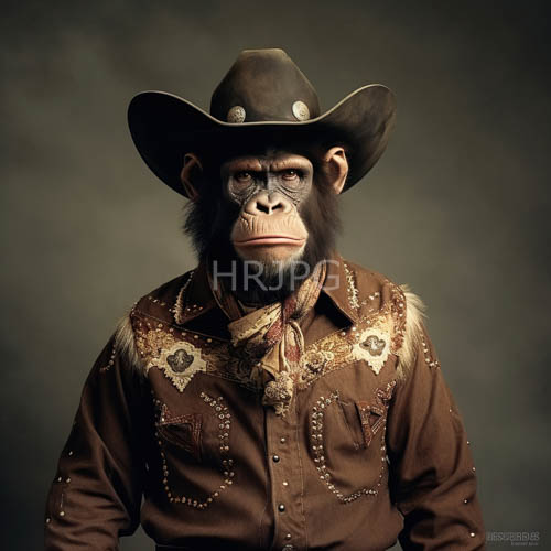 character driven chimpanzee embodies classic cowboy spirit in polished leather ensemble