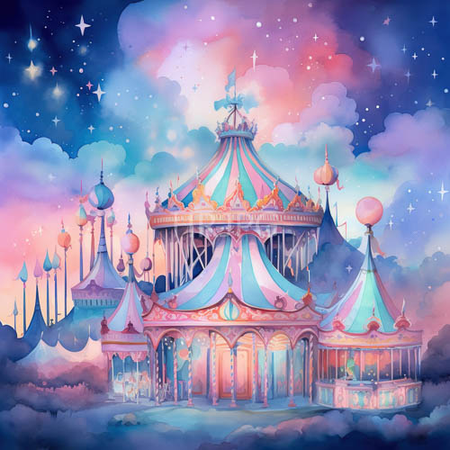 enchanting carnival twilight with delicate silhouettes and ethereal light