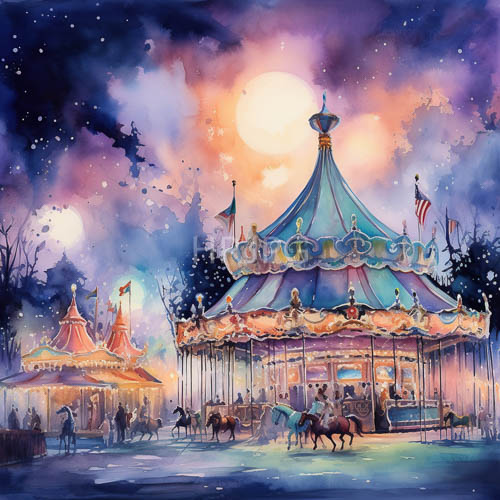 nocturnal indigo washes bleed into velvet expanse of frozen carnival midway
