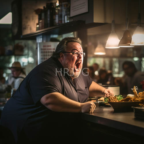 middleaged gentleman leans into service with infectious energy in bustling bistro kitchen