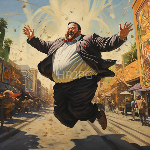 bearded black mans leap embodies pure exuberance in urban thoroughfares golden hour
