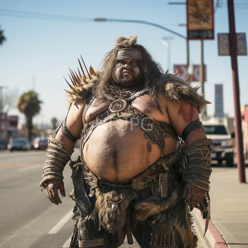 municipal asphalt meets primal aesthetic of modern warrior archetypes dominating city concrete
