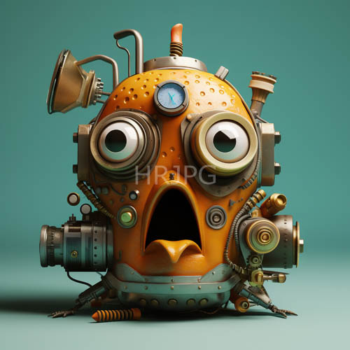 High Resolution: Automaton of Astonishment in PumpkinToned Casing Amidst Teal Backdrop download. | HRJPG.com