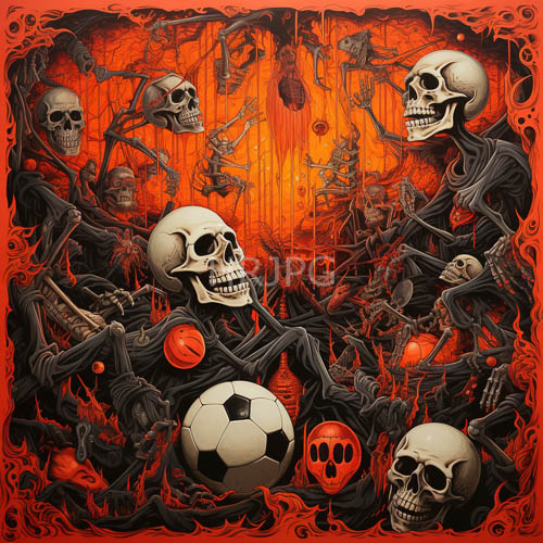 skeletal forms emerge from abyssal depths amid infernal orange hues and tendrils
