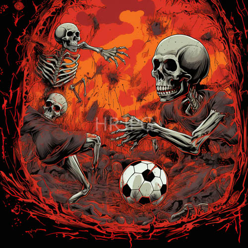 High Resolution: Eternal Struggle Among Skeletal Figures in Infernal Hues of Volatile OrangeRed Flames download. | HRJPG.com