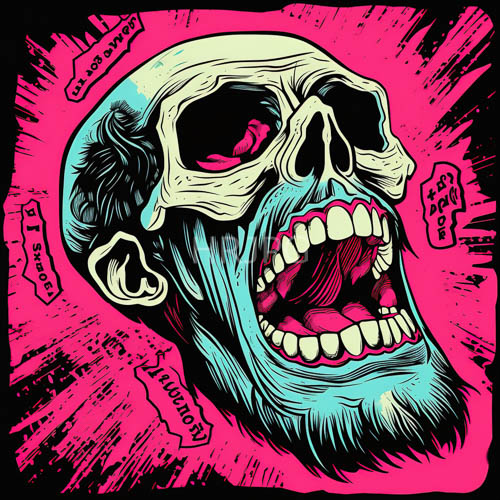 High Resolution: ElectricitySaturated NeonLit Composition Anchored by Aggressive Skull Formations download. | HRJPG.com