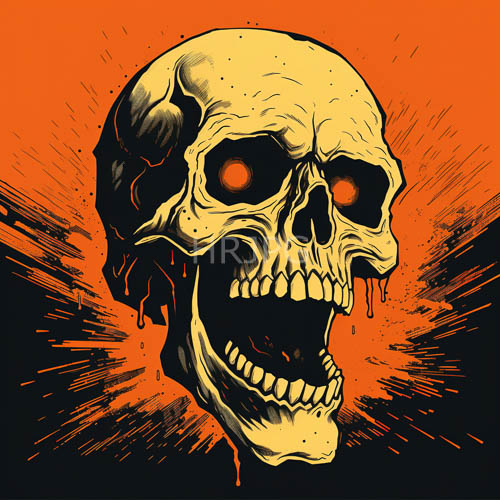 High Resolution: Gothic Skulls Overlaid with Crimson Optics and Obsidian Fluids in Fiery OrangeHued Settings download. | HRJPG.com