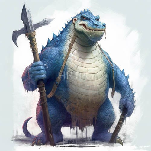 High Resolution: Self-Aware Crocodile Warrior Exudes Unwavering Confidence in Cerulean Scaled Form download. | HRJPG.com