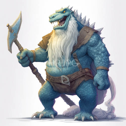 fierce draconic warrior stands tall amidst cobalt hues and leather armor