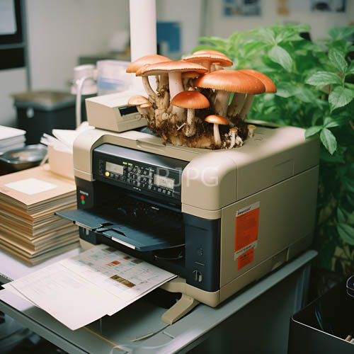 organic fungal colonization meets industrial printer machinery in office environment