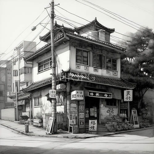 High Resolution: Japanese Structure Amidst Contemporary Urban Landscape Texture Contrast download. | HRJPG.com