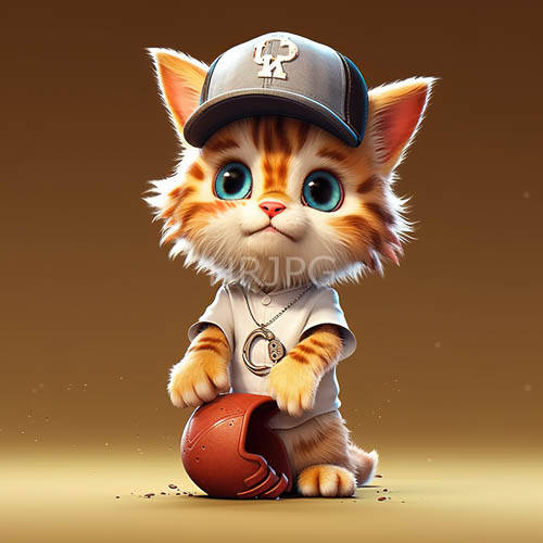 curious feline athlete in sunset stripes relaxing on football faded gradient beige