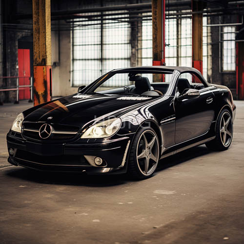 High Resolution: MercedesBenz convertible silhouette defined by industrial warehouse backdrop and gridpatterned windows download. | HRJPG.com