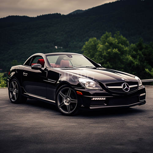 moody obsidian mercedesbenz convertible sits upon weathered asphalt ribbon