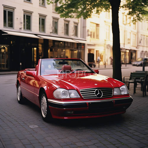 elegance unfolds in crimson paint against amber twilight silhouette on weathered cobblestone