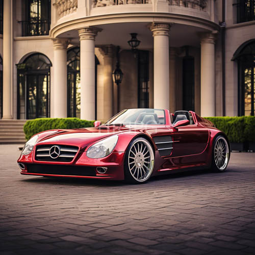 candyapple red mercedes slk displays automotive design mastery amidst grand estate