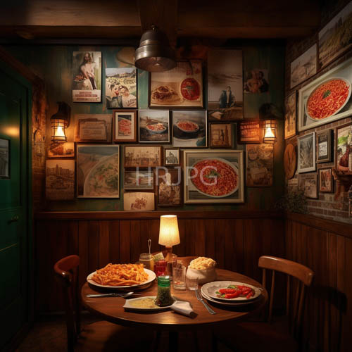 amber light pooling within intimate dining nook amidst culinary history