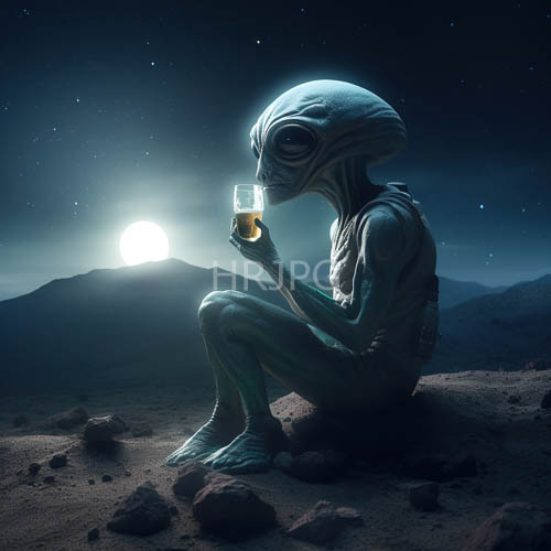 vaporous figure occupies craggy landscape under silvery lunar glow