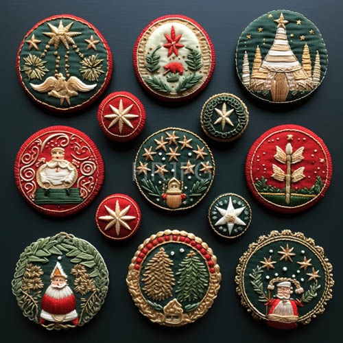 High Resolution: Crafted Embroidered Buttons on ForestToned Fabric Midwinter Display download. | HRJPG.com