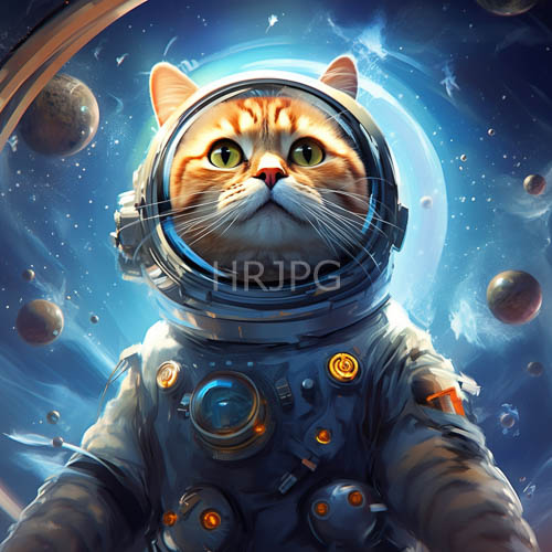 galactic feline voyager emerges from futuristic astronaut suits metallic precision