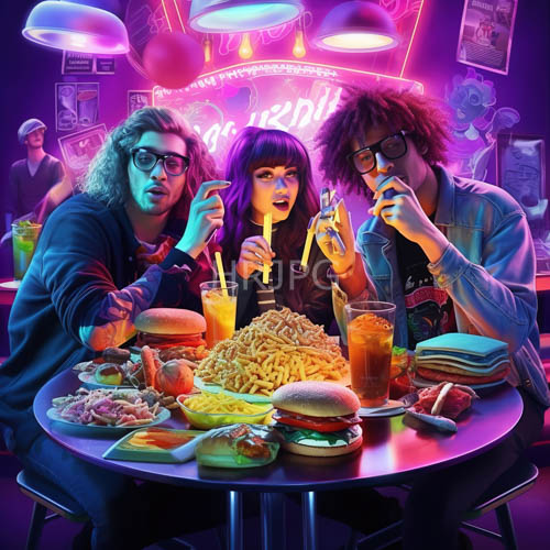 neondrenched diner ambiance unfolds around latenight companions in a contemporary american setting