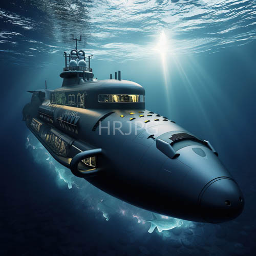 oceanic industrial colossus pierces aquatic expanse with calculated precision amidst charcoalgray depths