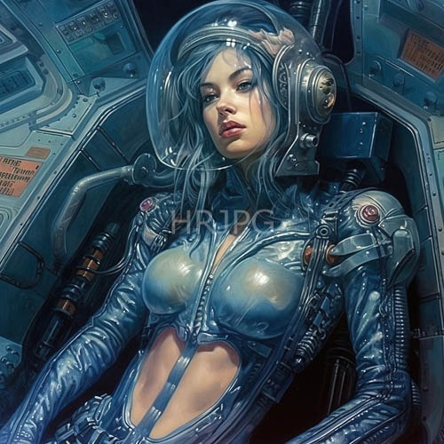 celestial vision in icy blue eyes framed by silver tresses in deepspace exploration context