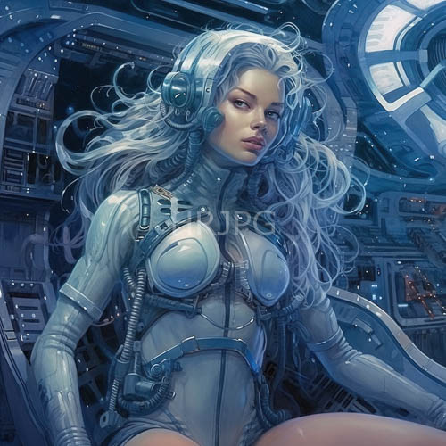 space age cockpit commander focused on advanced audio gear amidst neonlit control consoles